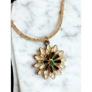 Vintage Estate UV Flower Necklace Enamel on 14KGP Chain Cottagecore 18"